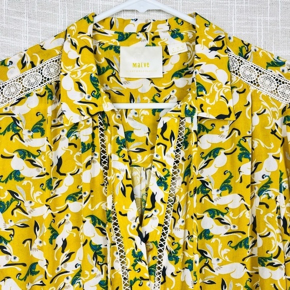 Anthropologie Maeve Janie Rabbit Print Tasseled Flounced Peasant Blouse Top - Picture 4 of 6